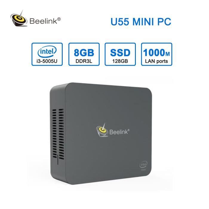 Top achat Ordinateur de bureau Beelink Mini PC U55 8+128 Intel Core I3-5005U Processeur 1000Mbps Windows 10 double WiFi Dual 4K HDMI VESA port pas cher