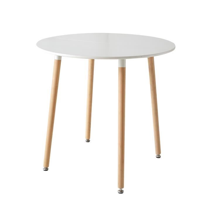 BenyLed Table de Salle à Manger Ronde Moderne 80 cm avec Pieds en Bois(Blanc)