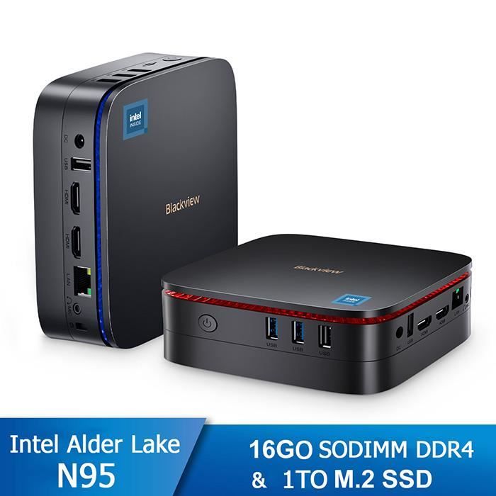 Blackview MP60 Mini PC – RAM 16Go Stockage 1 To M.2 SSD Windows 11 Pro WiFi 2.4G+5G Intel Alder Lake N95 3.40 GHz – Noir