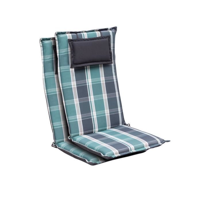 coussin chaise de jardin - blumfeldt donau - set de 2 - polyester - 50 x 120 x 6 cm - vert & gris