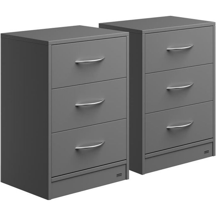 Casaria 2x Table de nuit Gris 3 tiroirs 54x39x28cm table de chevet chambre à coucher petit meuble intérieur rangement Casaria 2x Table de nuit Gris 3 tiroirs 54x39x28cm table de chevet chambre à coucher petit meuble intérieur rangement