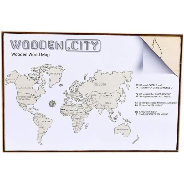 Wooden City - Puzzle Carte Du Monde En Bois Extra-Large - 46 Pièces ...