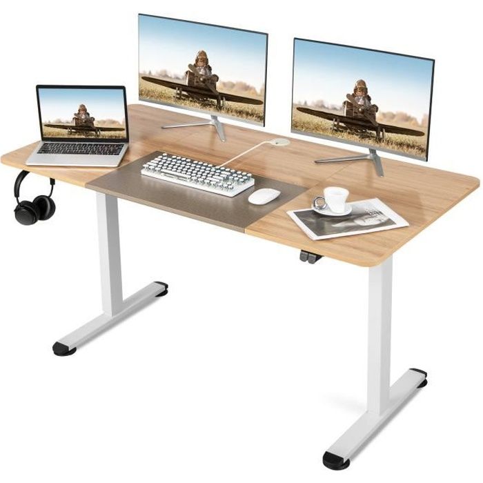 Bureau Électrique Assis-Debout 140x60cm - Avec Tiroirs, Mémoire Et Roulettes - Bois FSC Marron
