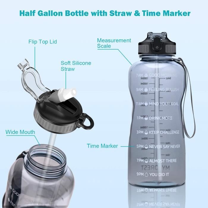 HYDRATE 2.ONE Bouteille D'eau Avec Paille - Gourde Plastique Sans