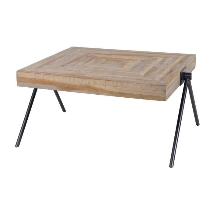 table basse carrée teca balance en teck et acier, 80x80 cm.
