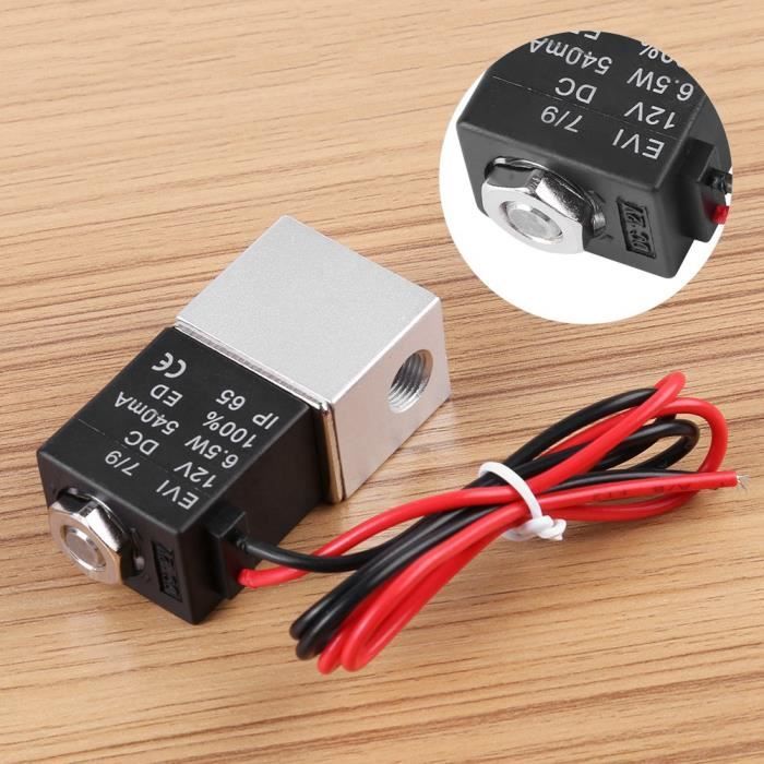 Électrovanne Pneumatique 2 Voies 1/4'' 12V DC Normalement Fermée - Aluminium, Pour Air/Eau/Gaz
