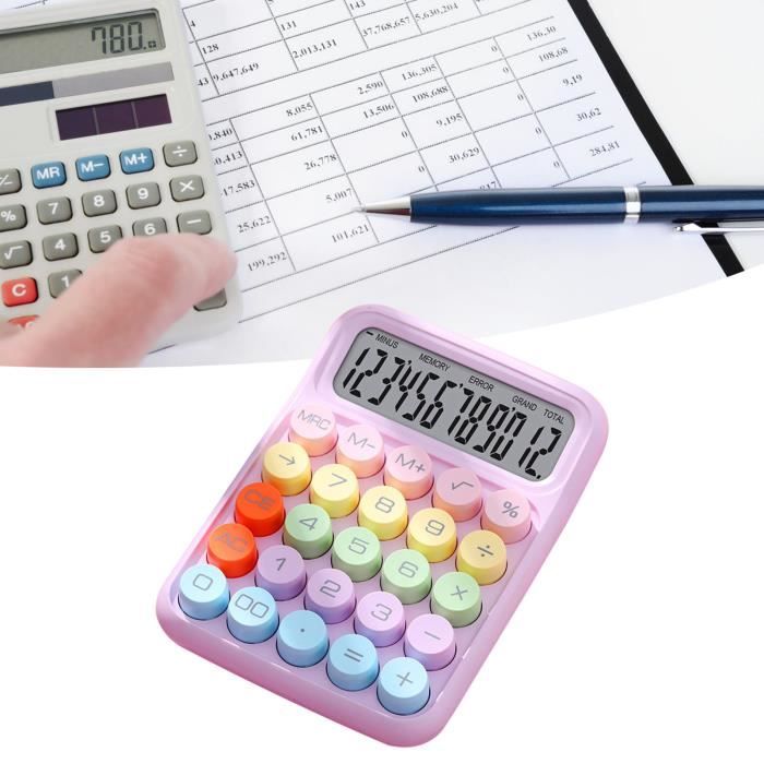 DANRONG Calculatrice mécanique avec gros boutons, calculatrice de bureau, 12 chiffres, grand écran LCD, calculatrice de bureau, calculatrice bleue mignonne pour enseignants, étudiants, bureau de base