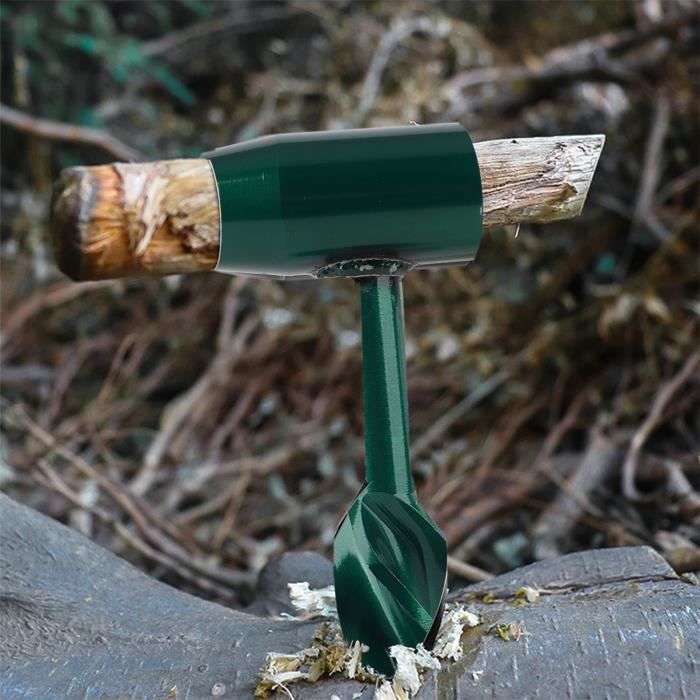 Foret Manuel à Tarière Pour Bois - Outil Camping Bushcraft - Acier Inoxydable - Avec Étui En Cuir - Pour Construction Primitives