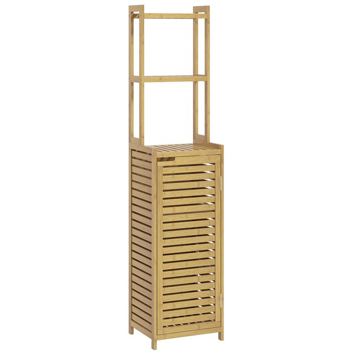 HOMCOM - Meuble colonne de salle de bain - Bambou - 38.5x33x170cm - Bois naturel