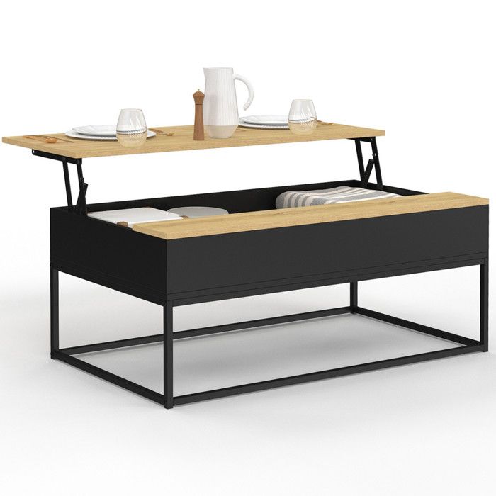 Table Basse - Plateau Relevable - Table Basse Rectangulaire - 2 Tiroirs - Réglable En Hauteur - Contemporain - Blanc à Prix