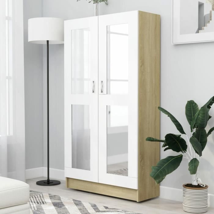 armoire à vitrine blanc chêne sonoma 82,5x30,5x150 cm aggloméré