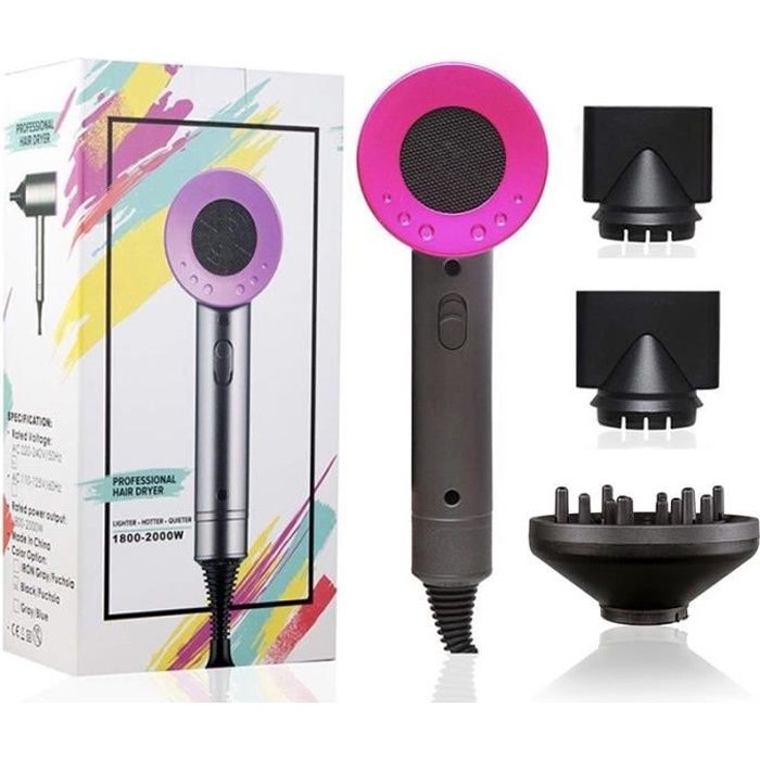 Sèche-cheveux électrique ions négatifs -2000W 3 Embout 3 Vitesses - Soin capillaire à température constante - Léger et portable