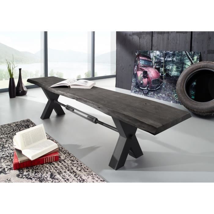 Banc 180x38cm - Bois massif dacacia laqué (Gris/Anthracite) - IRON LABEL 146