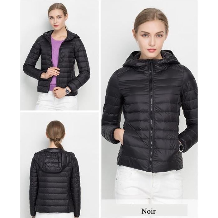 Noir Doudoune femme courte à capuche fine légère light 90% duvet hiver col montant Grande Noir - Achat / Vente doudoune - Cdiscount