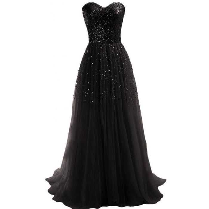 Robe de soir e Sexy bustier paillettes Party robe longue noir