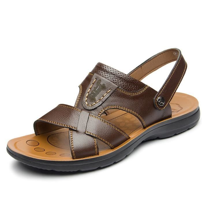 10 Pairs Sandales Cuir Homme Chaussures Antiderapant D Ete Plage Voyage Marron Achat Vente Sandale Nu Pieds Cdiscount