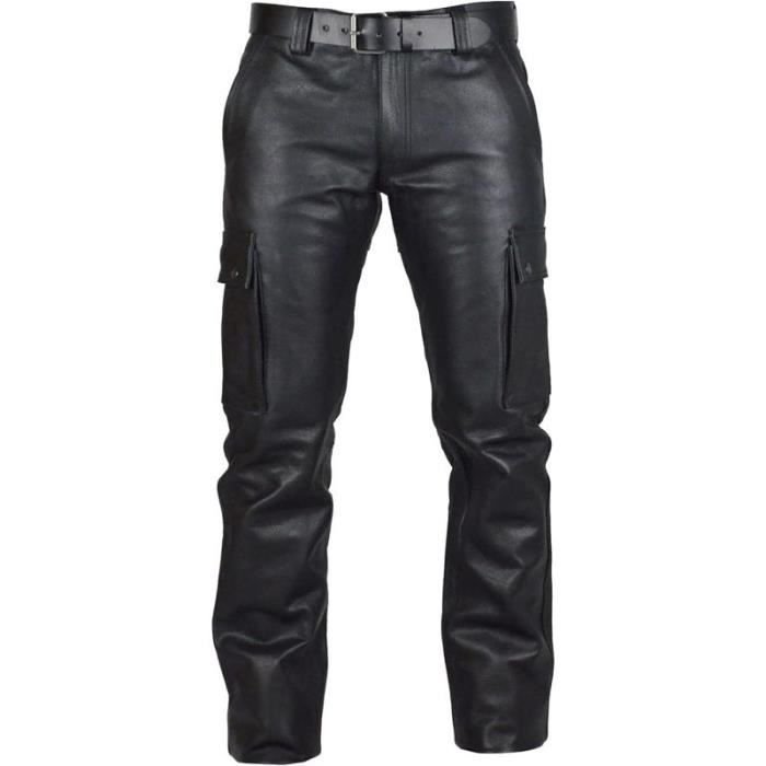 Homme Pantalons en Faux Cuir Pantalons Moto Slim Simili Cuir Cargo Pantalon Sans Ceinture Pants Rock Punk Gothique Pour Homme Noir Noir Cdiscount Pret a Porter