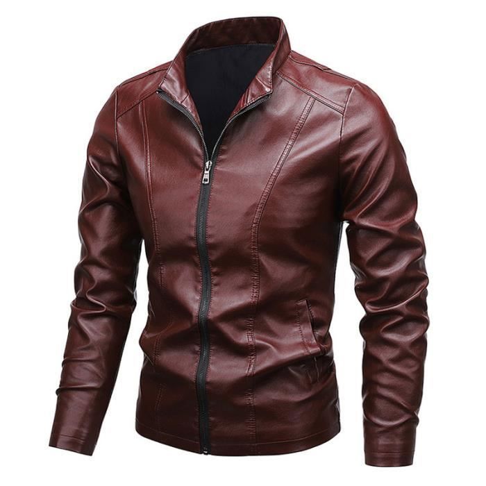 Veste en Cuir Homme OEIN Bordeaux Mi saison Coupe Vent Confortable