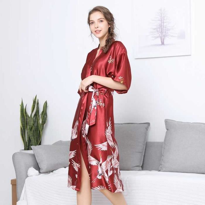 peignoir kimono femme en satin long