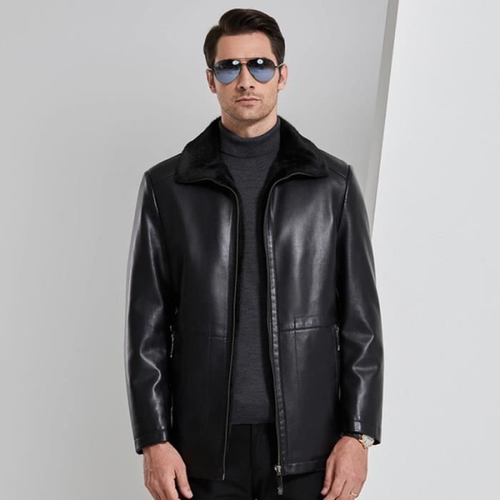 Veste homme revers de Marque a doublure fourrure synthetique Veste Vetement Masculin epaississant Parka hommes courte Noir Noir Cdiscount Pret a Porter