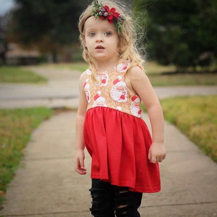Toddler bébé fille robe de Noël robe de fête de Père Noël tenue