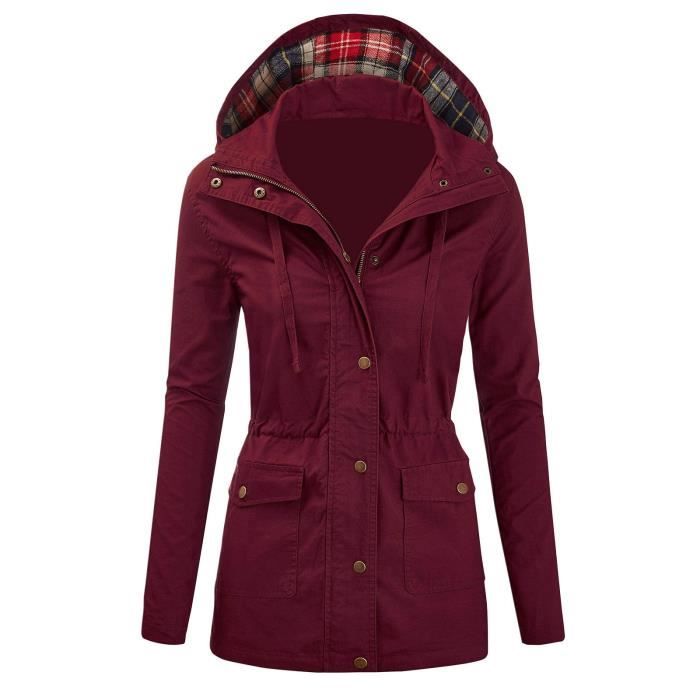 Trench Mi-Long Femme à Capuche – Manteau Élégant Zip & Boutons, Coupe-Vent Printemps Automne, Style Chic