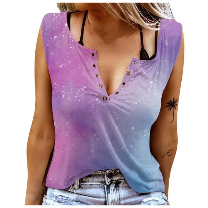 Uusollecy Robe Tee Shirt Été Femme Sans Manches Col V Motif Lèvres - Décontractée Et Confortable