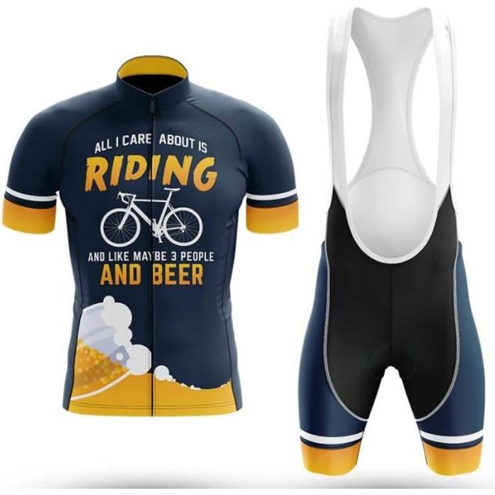 Riding and Beer Tenue de Cycliste Maillot Cyclisme Homme Manches Courte Été  + Cuissard à Vélo Route GEL VTT Ensemble de Equipe Pro