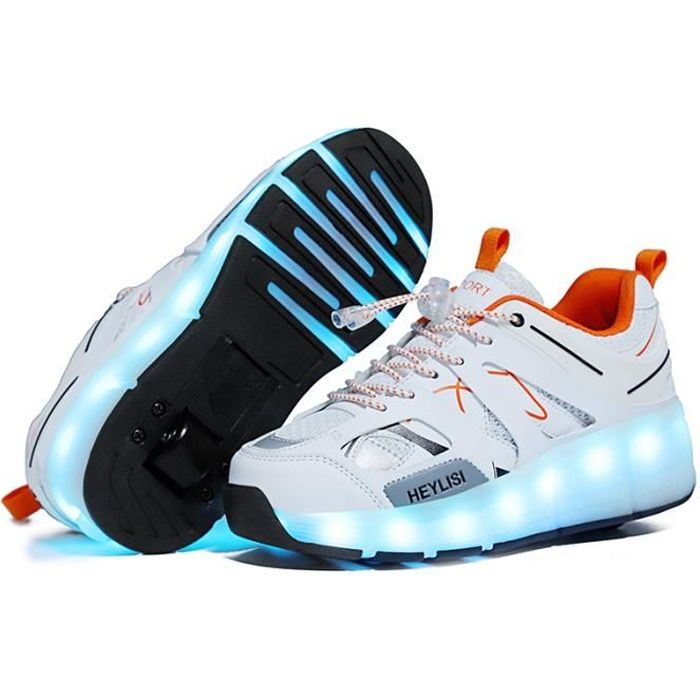 Chaussures à Roulettes LED Lumineux pour Enfants - Blanc - Cuir