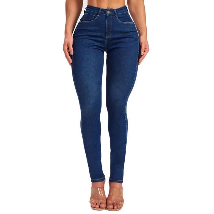 Jeans Femme Taille Elastique Coupe Skinny Confortable,Bleu1