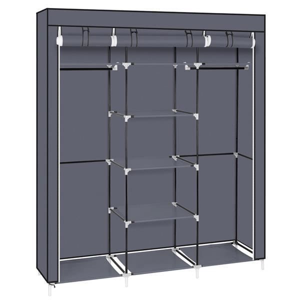 Armoire De Coin Relaxdays 8 étages - 169x100x83 Cm, Tissu Anthracite, 2 Tringles, Portes Enroulables, Système D'emboîtage Facile