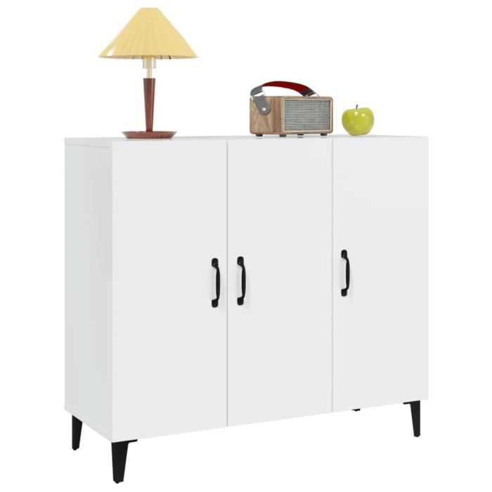 Armoire à vaisselle Décoration de meubles - Pwshymi - Blanc brillant - bois d'ingénierie métal - 90 x 34 x 80 cm