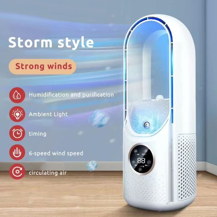 Ventilateur de climatisation vertical, ventilateur sans pales sur pied | Ventilateur de climatisation électrique vertical sans pales | Ventilateur de sol silencieux polyvalent pour dortoir, maison, vo