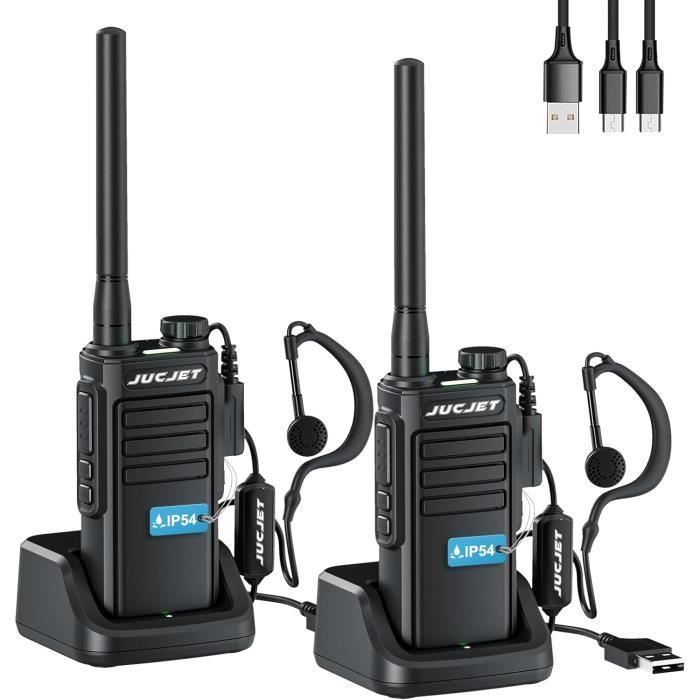 Walkie Talkie EP31 JUCJET PMR446 – Ricaricabile, 3-5 Km Di Portata, Impermeabile IP54, Con Meteo NOAA – 2 Pezzi