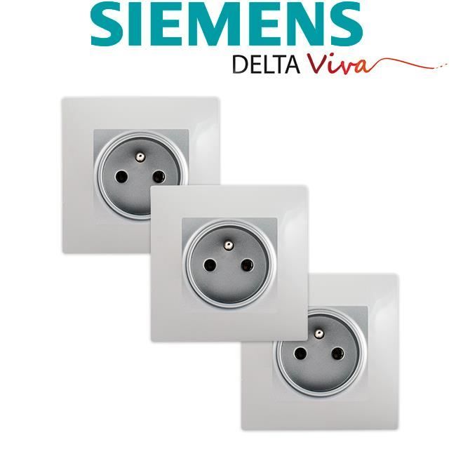 Siemens - LOT 3 Prise 2P+T Silver Delta Viva + Plaque Gris