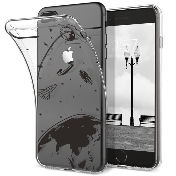 Coque iphone 8 plus SMARTLEGEND Silicone Transparent Souple Anti Choc Motif d espace