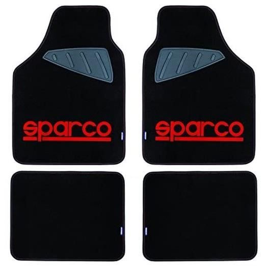 SPARCO Set Complet Tapis Universel Voiture Moquette Noir/Rouge