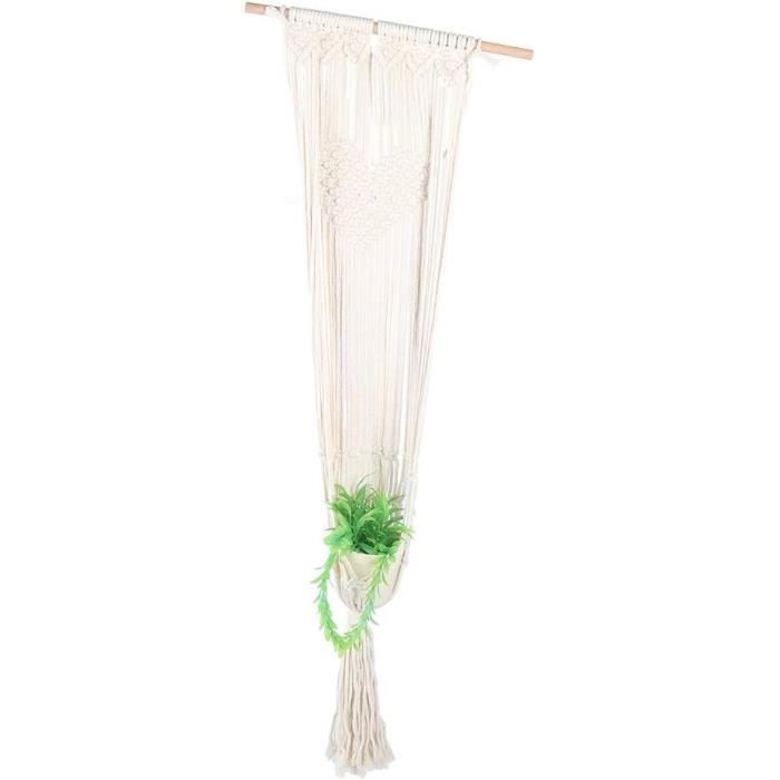 Lot De 2 Paniers à Fruits Suspendus En Macramé Coton - Style Bohème Avec Pompons - Pour Cuisine, Rangement Fruits/légumes, Déco Murale
