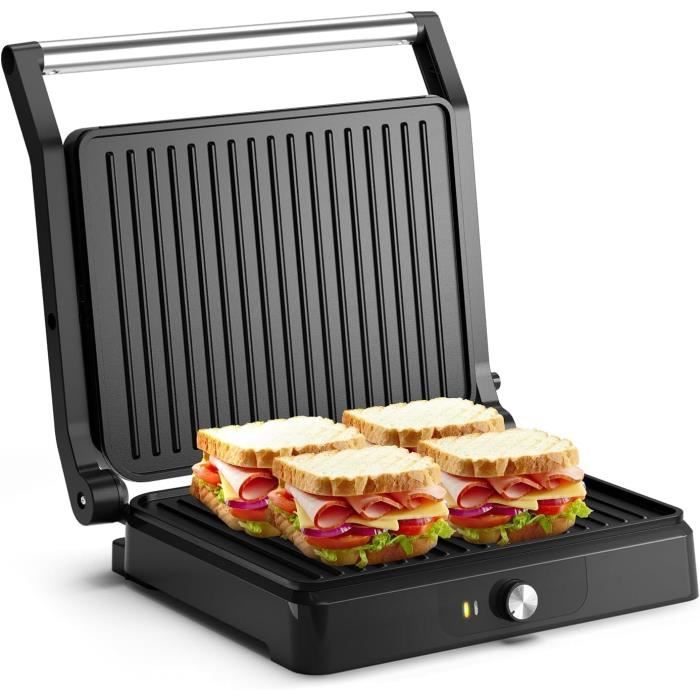 BLACK+DECKER BXGR2200E Grill Électrique 2200W - Ouverture 180°, Plaques Antiadhésives Sans PFOA/PTFE, 6 Positions, Inox - Idéal Panini, Viandes, Légumes