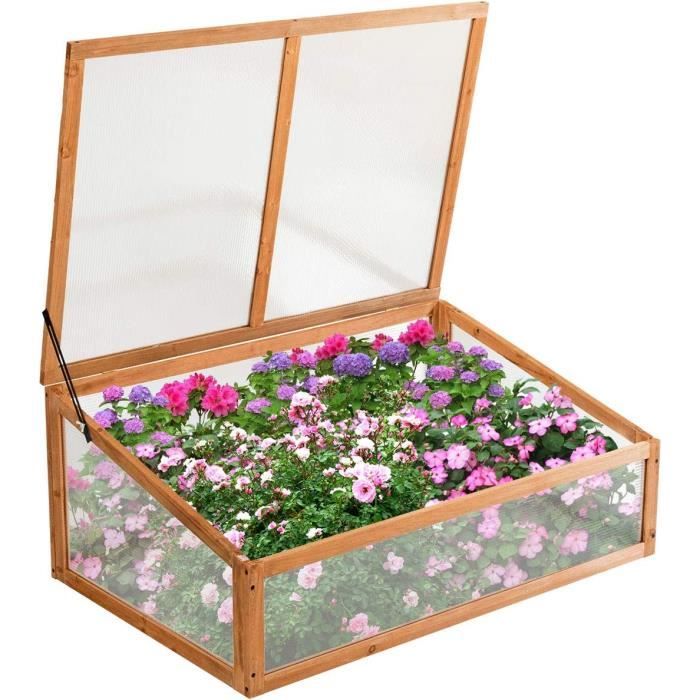 Mini Serre En Bois 60x45x100 Cm Avec Vitres Polycarbonate - 3 étagères, Toit Ouvrable | Pour Balcon Et Jardin
