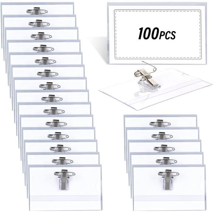 100 Pieces Porte Badge Plastique, Porte Badge Plastique Avec Epingle, Porte Badge Plastique 