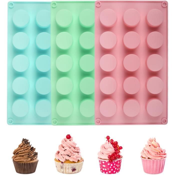 3 Moules à Mini Muffins En Silicone - Anti-Adhésif, 15 Cavités - Pour Cupcakes, Brownies, Gâteaux