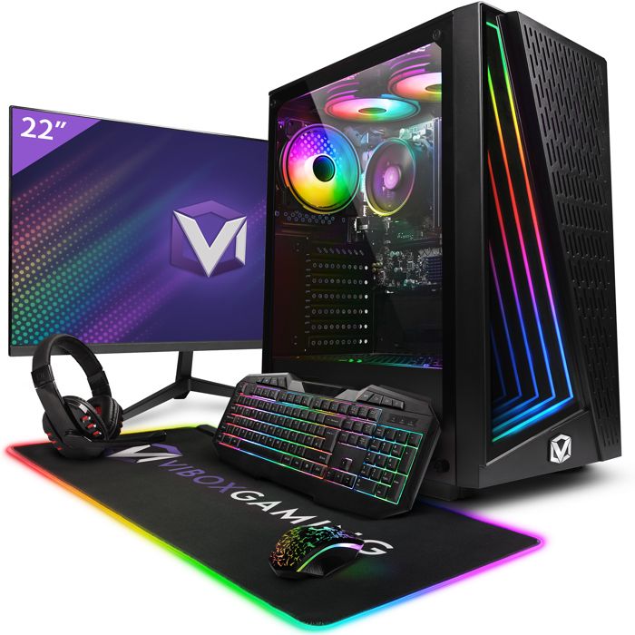 Vibox I-4 PC Gamer – 22 Écran Pack – AMD Ryzen 3200G – Radeon Vega 8 – 16Go RAM – 500Go NVMe SSD – Win11 – WiFi
