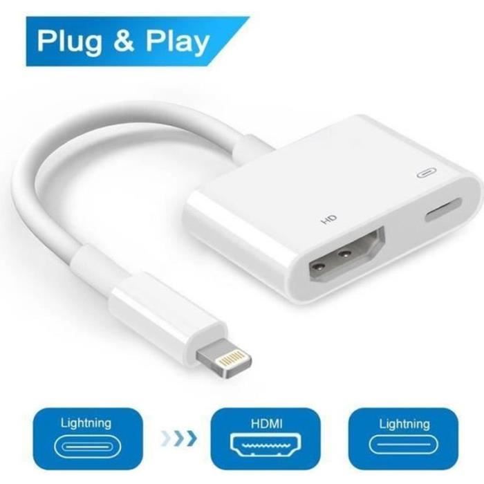 Adaptateur HDMI Pour IPhone/iPad JUCONU - 1080P, Plug & Play, Sans Alimentation | Pour TV/Projecteur