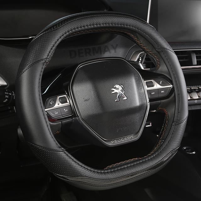 COUVRE-VOLANT,Black--Pour Peugeot 3008 4008 5008 Rifter Partner couverture de volant de voiture en fibre de carbone + PU cuir Auto a
