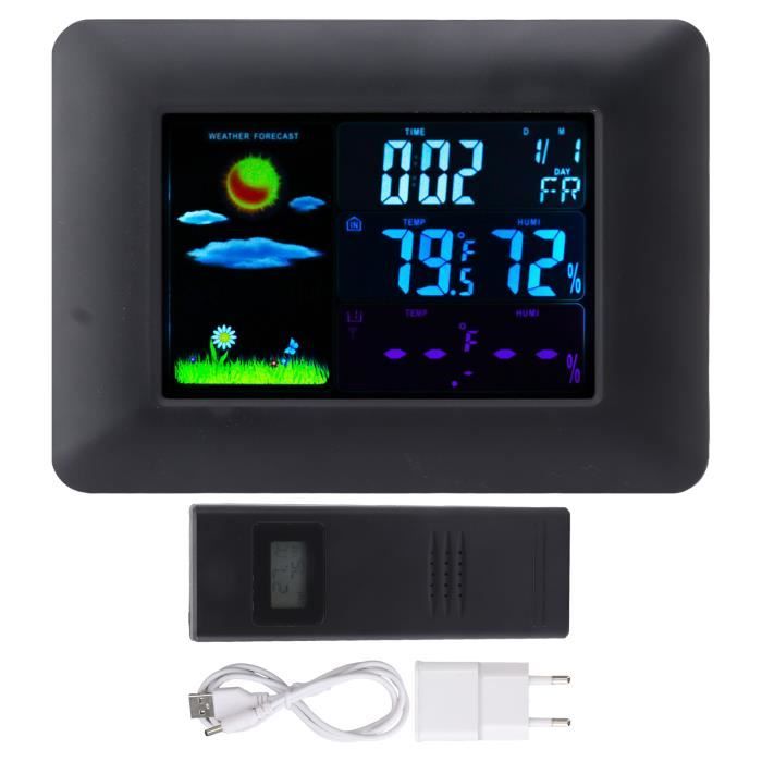 Horloge Numérique LCD Voiture - Thermomètre, Hygromètre, Météo - Rétro-éclairage Activé Par Le Son - Noir - 5