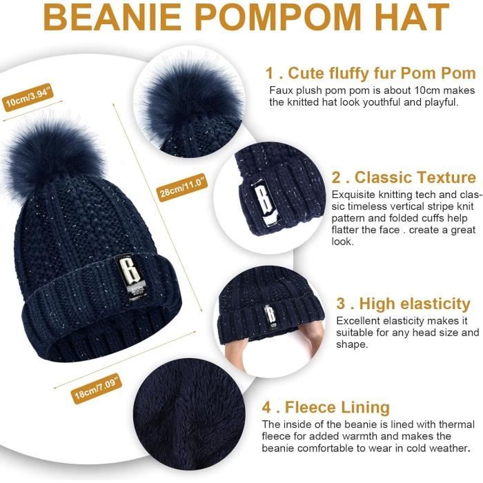 Ensemble de bonnet tricoté pour femme Bonnet Pom Pom Gants, bonnet chaud  d'hiver unisexe - Cdiscount Prêt-à-Porter