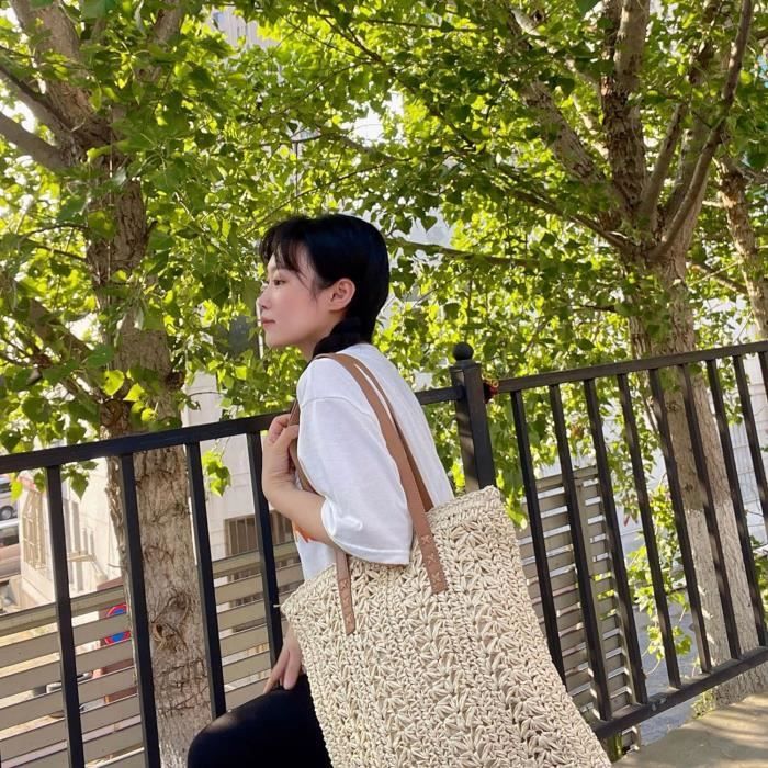 Sac Tiss Rond En Paille Sac De Plage t Grande Taille Femme Voyage Boho Sac Paille Z3691