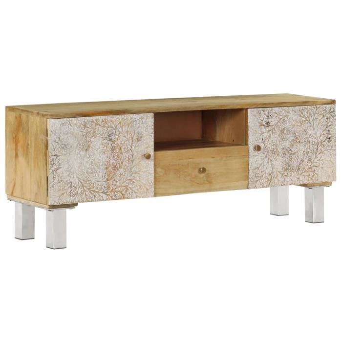 Meuble TV 110x30x50 cm Bois massif de manguier