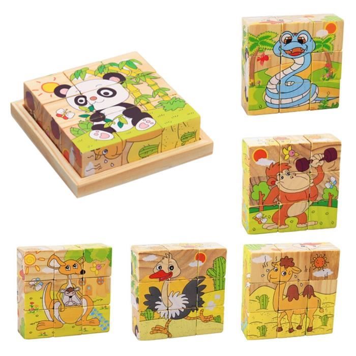 Japace Puzzles en Bois pour Enfant, 3D Puzzle Cube Animaux en Bois Enfant 1  2 3 Ans, Jouet Montessori Éducatif Préscolaire Cadeaux Noël d'anniversaire